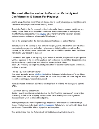 The most effective method to Construct Certainty And Confidence In 10 Stages For Playboys