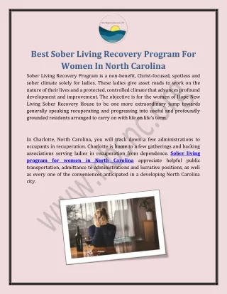 Best Sober Living Recovery Program For Women In North Carolina