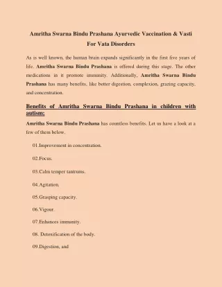 Amritha Swarna Bindu Prashana Ayurvedic Vaccination & Vasti For Vata Disorders