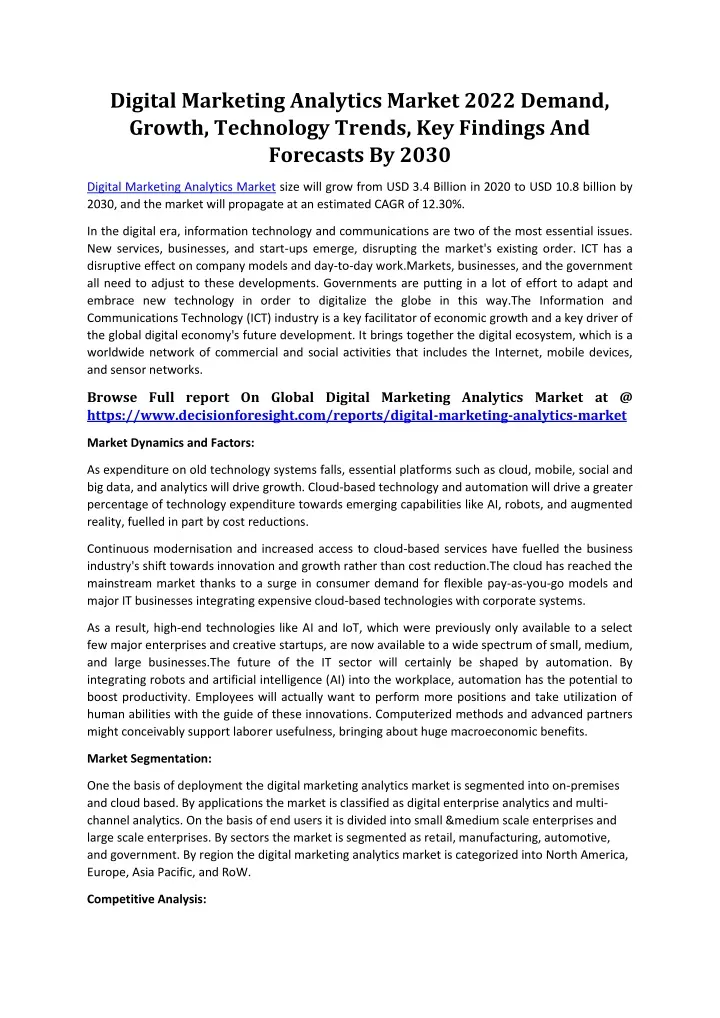 digital marketing analytics market 2022 demand