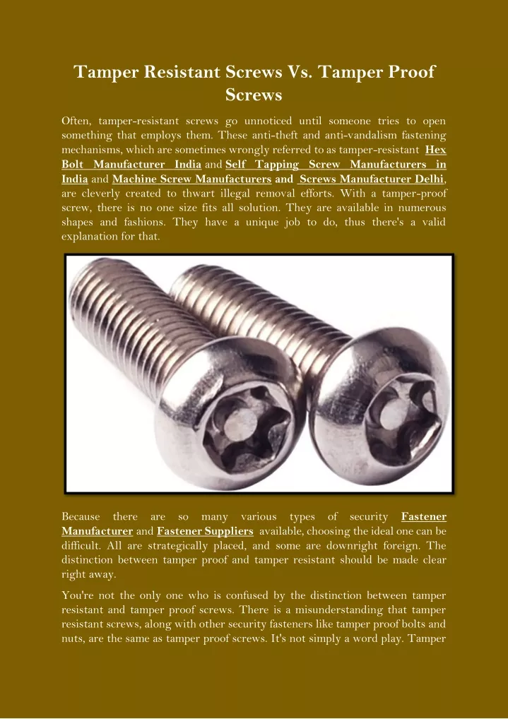 tamper resistant screws vs tamper proof screws