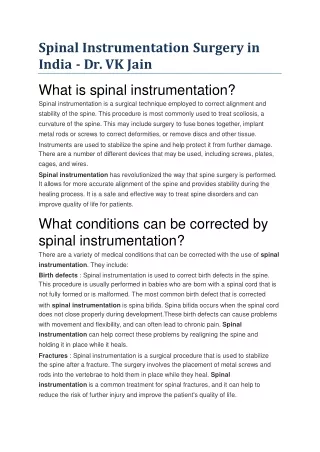 Spinal Instrumentation Surgery in India - Dr. VK Jain
