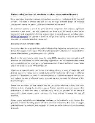 Understanding the need for aluminium terminals in the electrical industry