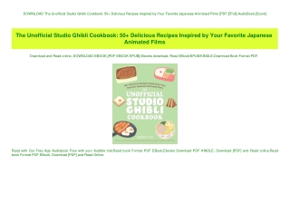 DOWNLOAD The Unofficial Studio Ghibli Cookbook 50  Delicious Recipes Inspired by Your Favorite Japan