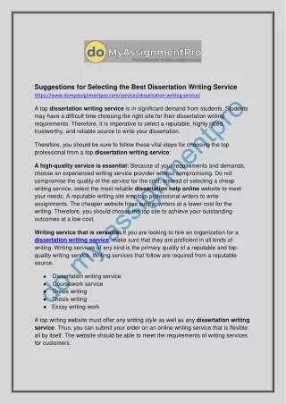suggestions for selecting the best dissertation