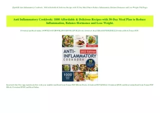 [Epub]$$ Anti Inflammatory Cookbook 1000 Affordable & Delicious Recipes with 30-Day Meal Plan to Red