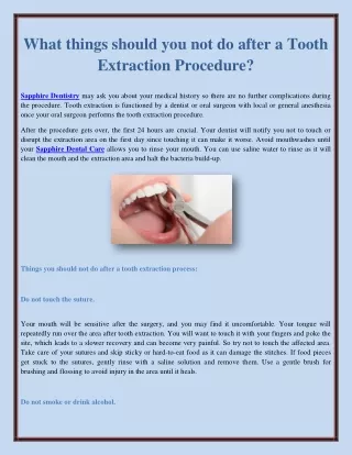 What things should you not do after a Tooth Extraction Procedure?