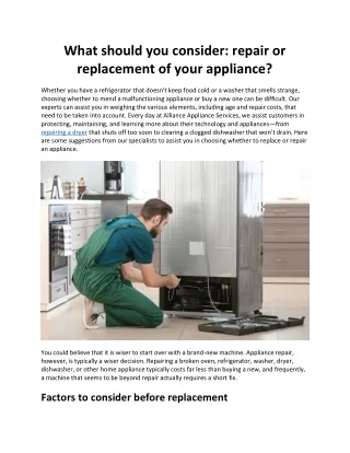 repair or replacement| Alliance appliance services