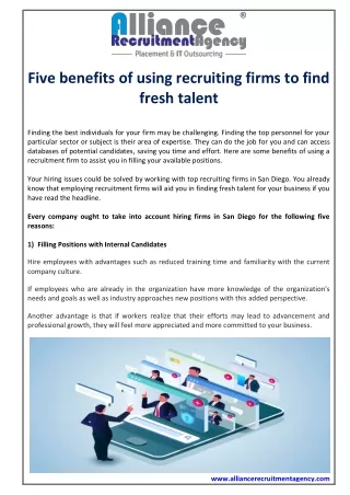 Five benefits of using recruiting firms to find fresh talent