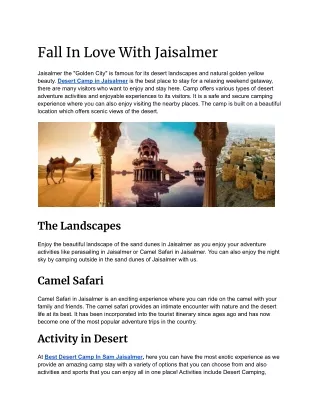 Fall In Love With Jaisalmer