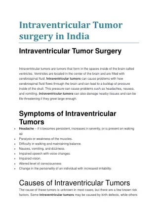 Intraventricular Tumor Surgery In Delhi, India From Best Neuro Surgeon in India.