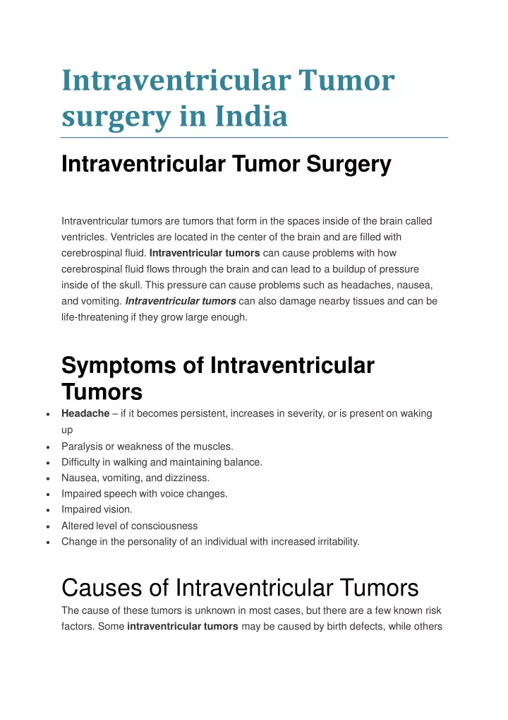intraventricular tumor surgery in india