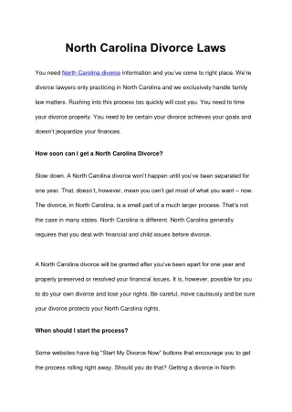 North Carolina Divorce Laws