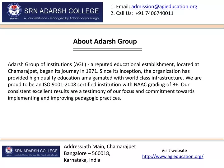 1 email admission@agieducation org 2 call