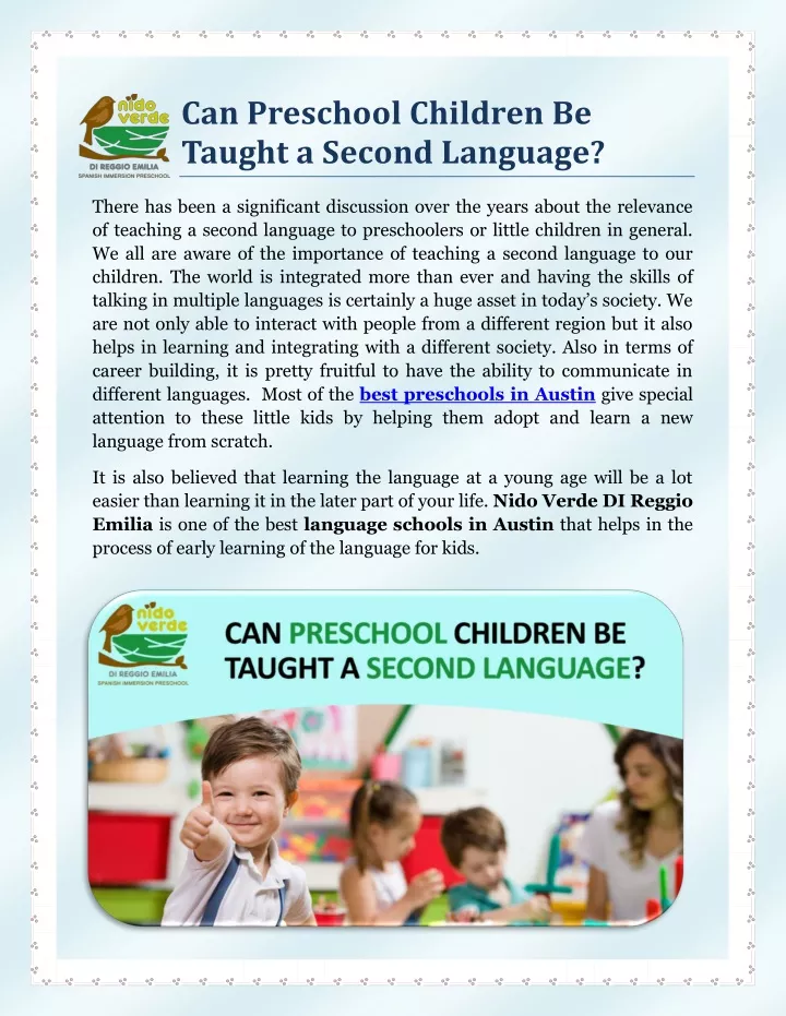 can preschool children be taught a second language