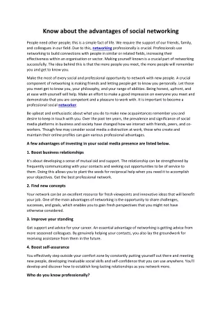 know about the advantages of social networking