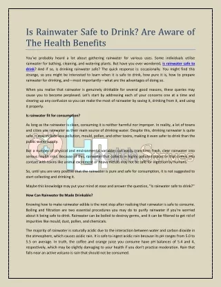 Is Rainwater Safe to Drink? Are Aware of The Health Benefits