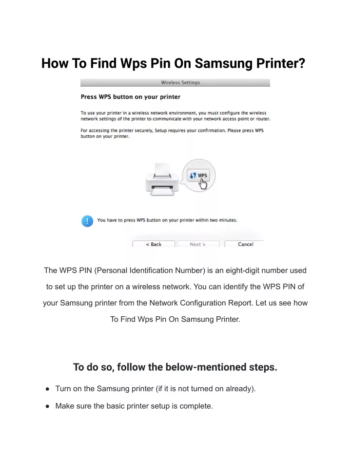 how to find wps pin on samsung printer