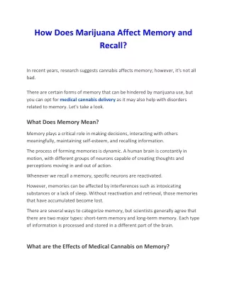 How does marijuana affect memory and recall?