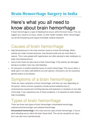 what you all need to know about brain hemorrhage surgery in India.