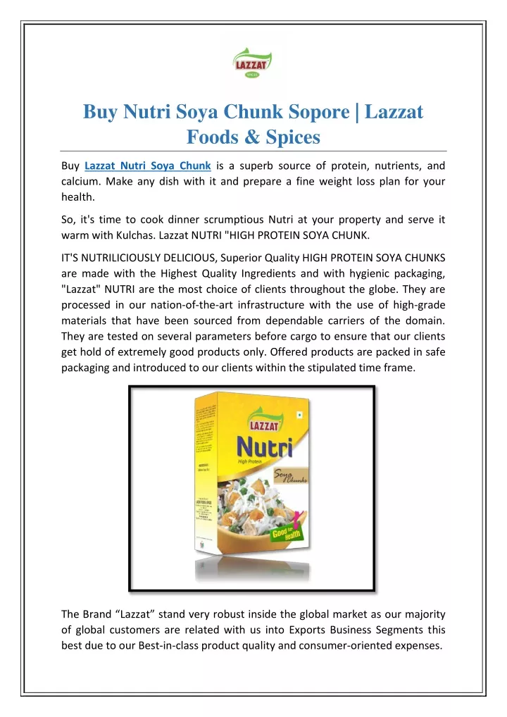 buy nutri soya chunk sopore lazzat foods spices