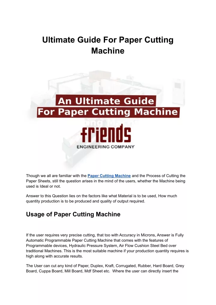 ultimate guide for paper cutting machine