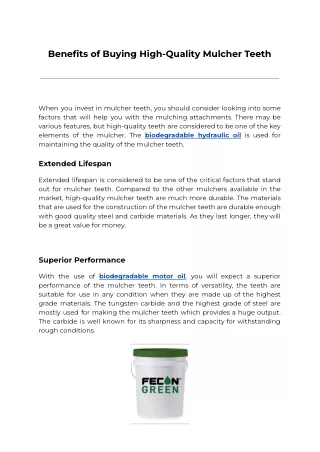 Benefits of Buying High-Quality Mulcher Teeth