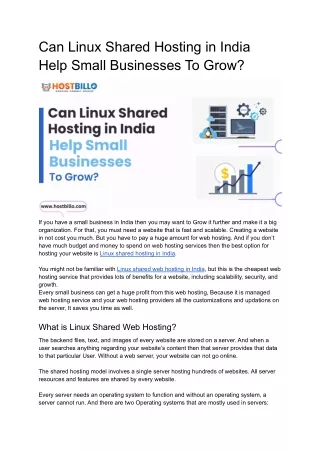 can linux shared hosting in india help small