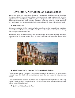 dive into a new arena as expat london