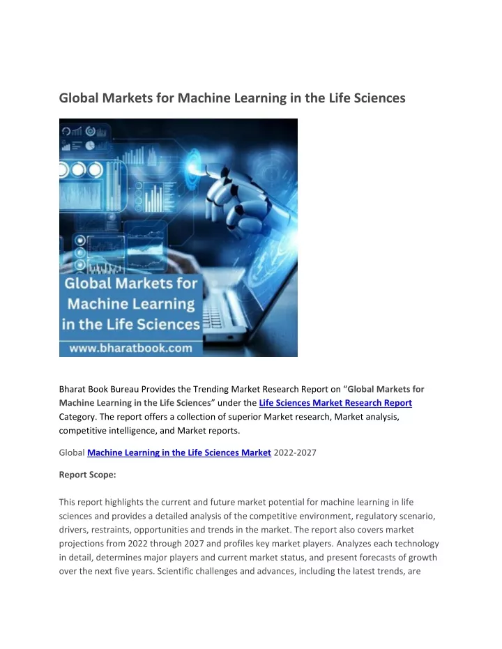 global markets for machine learning in the life