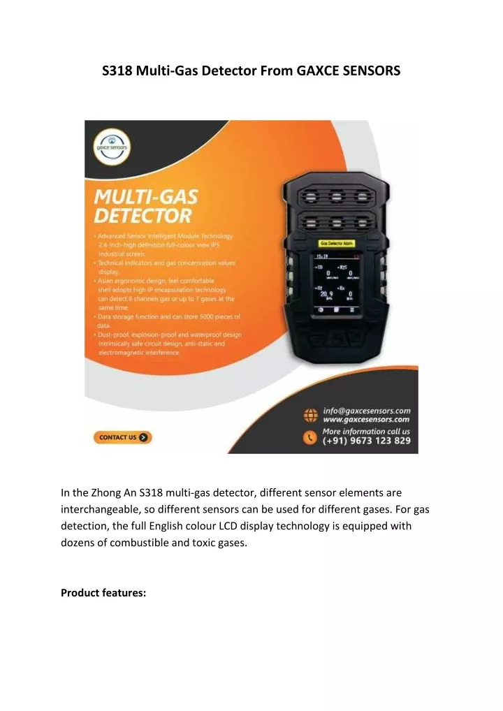 s318 multi gas detector from gaxce sensors