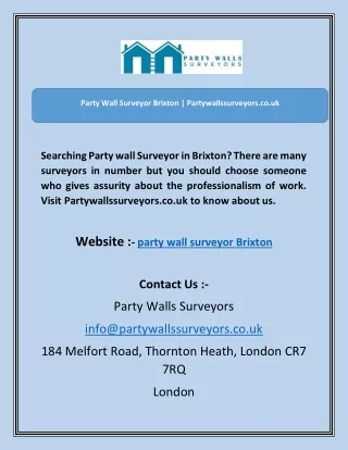 Party Wall Surveyor Brixton | Partywallssurveyors.co.uk