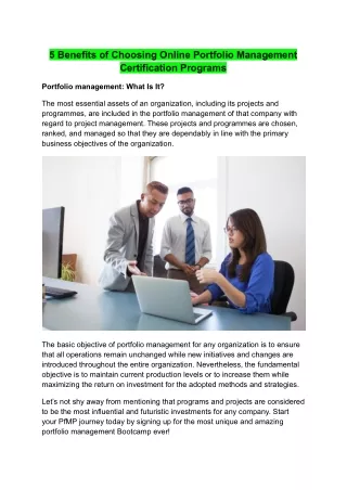 5 Benefits of Choosing Online Portfolio Management Certification Programs