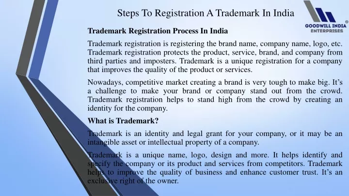 steps to registration a trademark in india