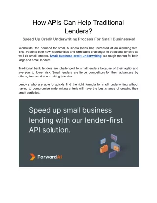 How APIs Can Help Traditional Lenders Speed Up Credit Underwriting Process For Small Businesses