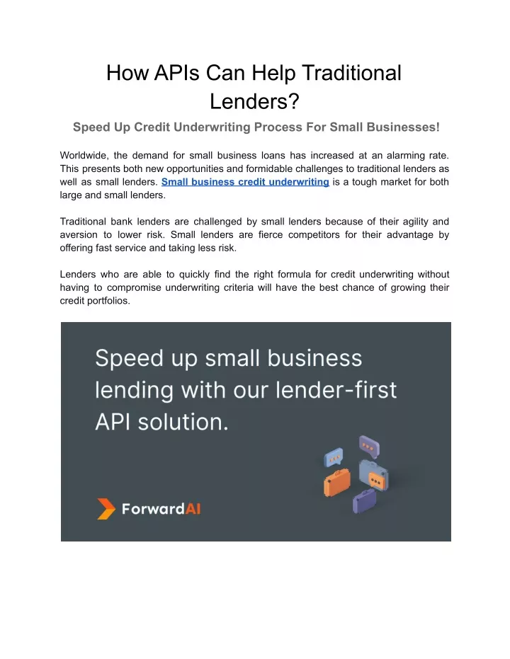 how apis can help traditional lenders