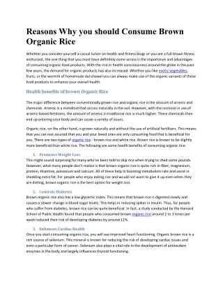 Reasons Why you should Consume Brown Organic Rice