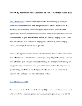 Nova City Peshawar NOC Endorsed or Not — Updates Guide 2022