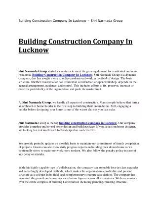 Building Construction Company In Lucknow