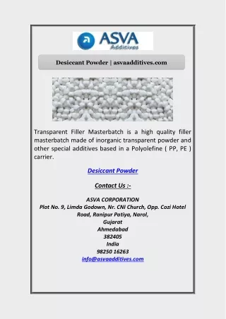 Desiccant Powder | asvaadditives.com