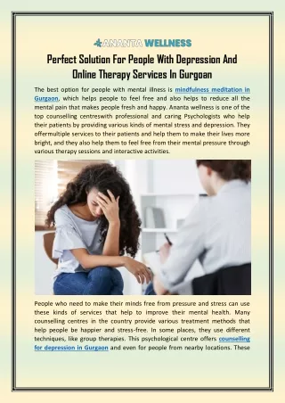 Perfect Solution For People With Depression And Online Therapy Services In Gurgoan