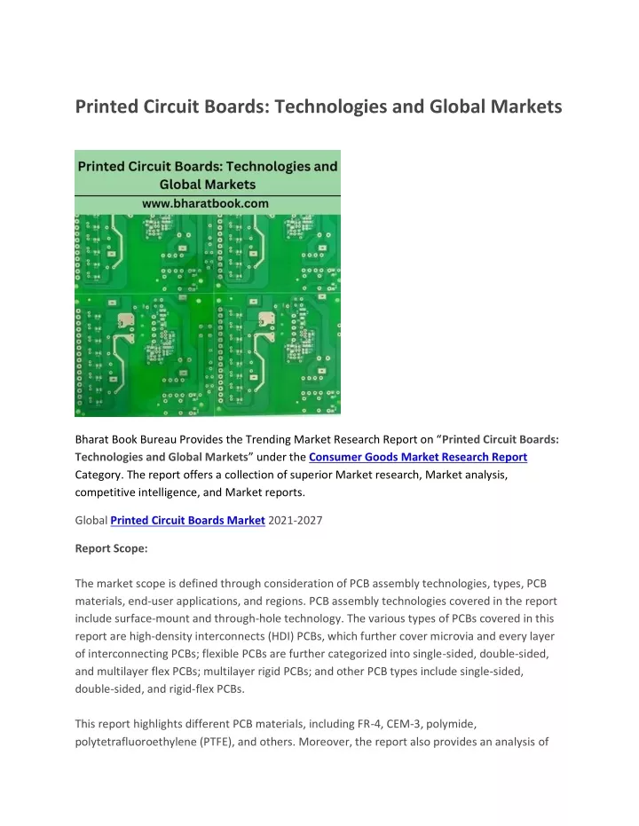 printed circuit boards technologies and global