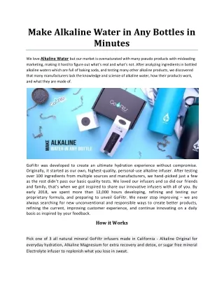 make alkaline water in any bottles in minutes