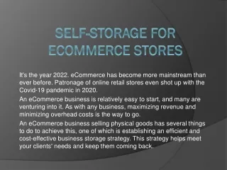 Self-Storage for eCommerce Stores-Vachistorage