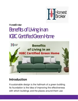 Benefits of Living in an IGBC Certified Green Home