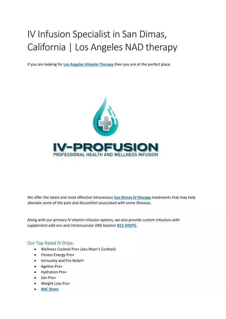 iv infusion specialist in san dimas california