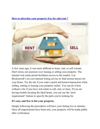How to advertise your property free for sale | rent