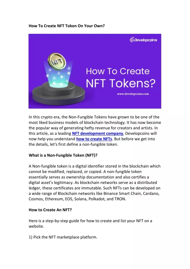 how to create nft token on your own