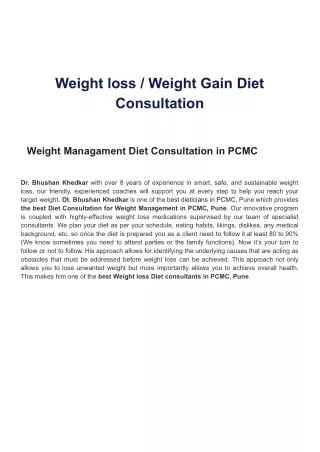 Weight Management Program | Best Dietician for Weight Loss in PCMC