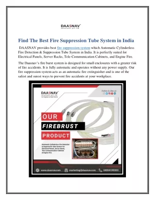 Best Fire Suppression Tube System in India
